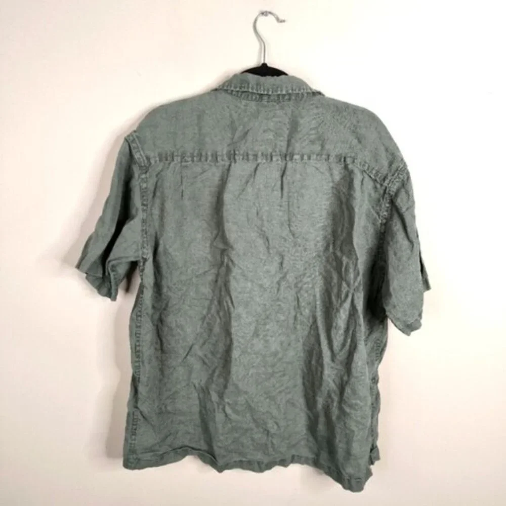 Gap Pure Linen Mens Coastal Resort Beach Holiday Forest Military Green Shirt XL - Picture 3 of 9